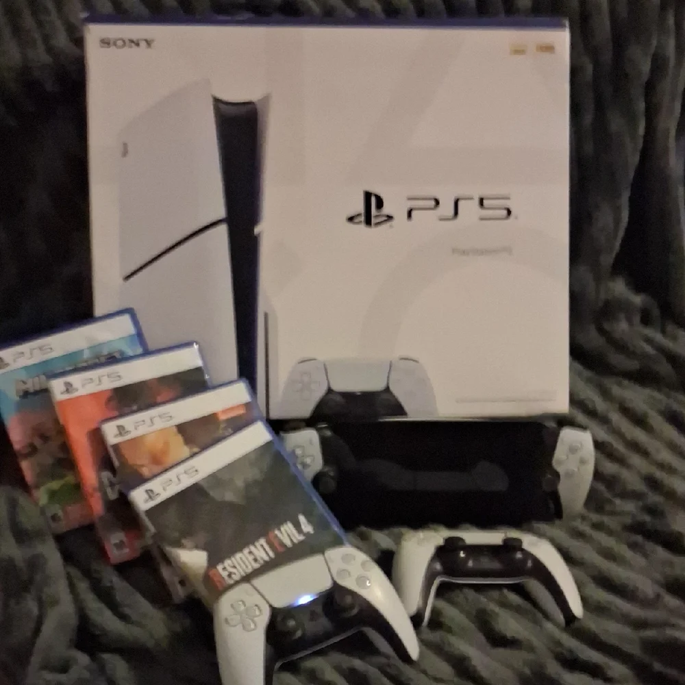 Sony PS5 Console Bundle with White DualSense Controllers and Games